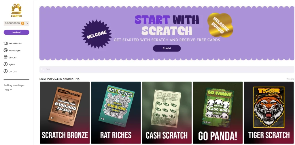 Scratch Casino (Scratch.fun) - Index + velkomstbonus