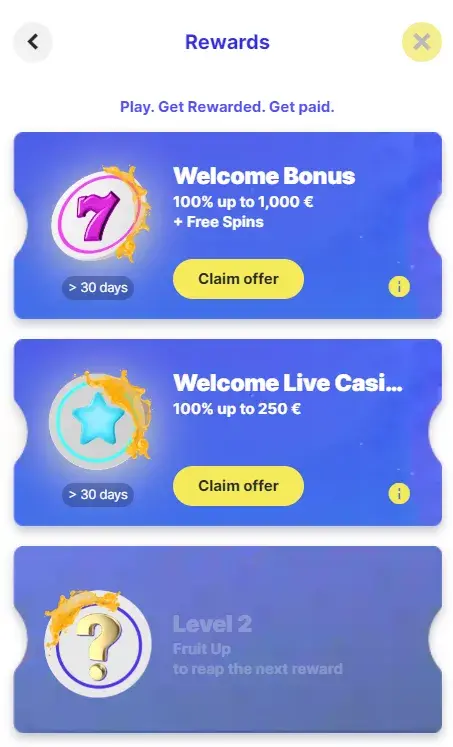 rewards og innskudd fruta casino