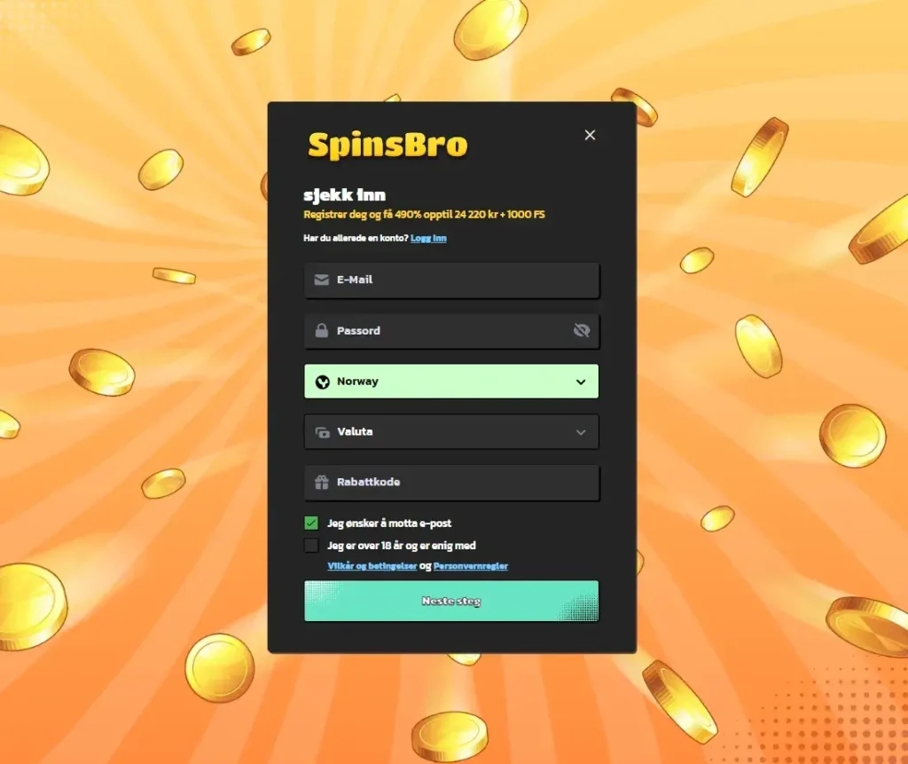 SpinsBro Casino - Registrer deg 