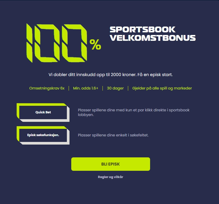 EpicBet Casino Sportsbook velkomstbonus