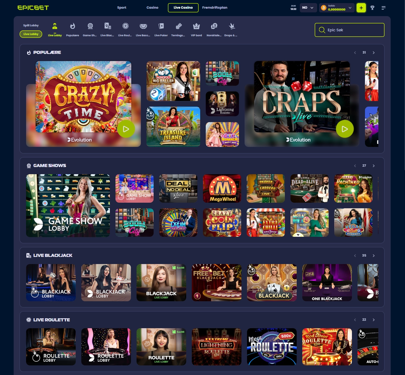 Epicbet Casino Live Casino