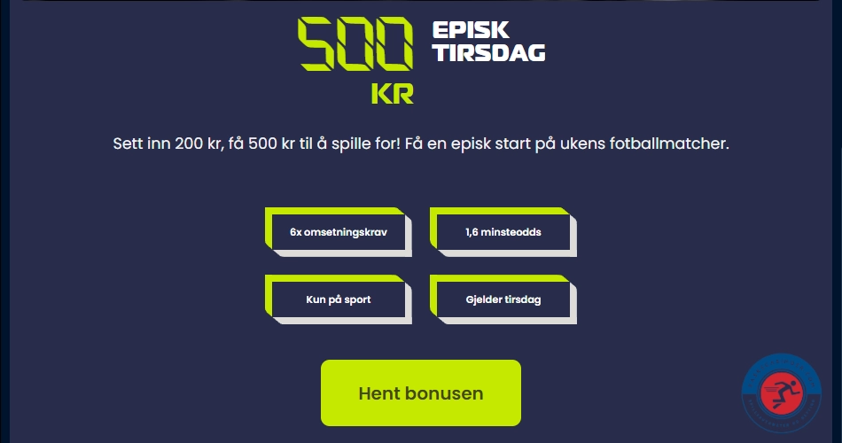 500 kr bonus hvar Tirsdag hos Epicbet