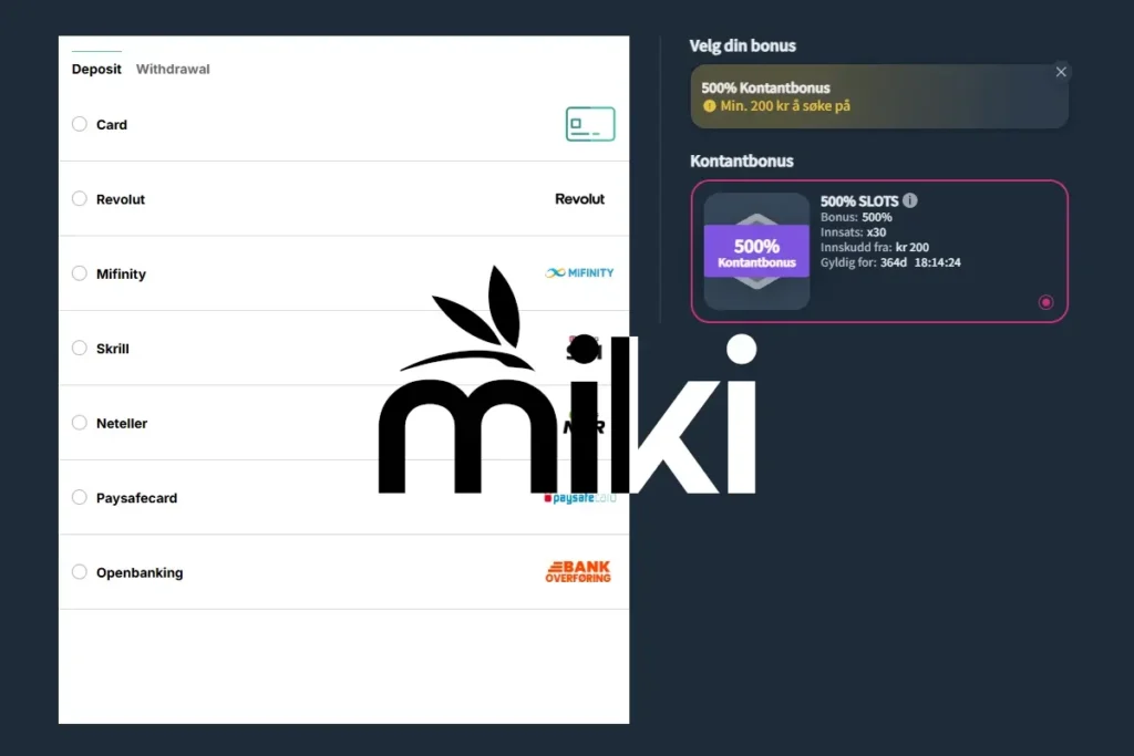 Miki Casino Innskudd og uttak