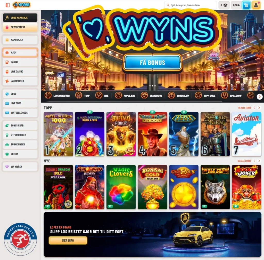 Wyns Casino Anmeldelse Forsiden
