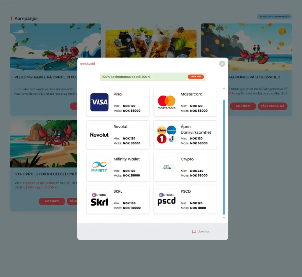 Crabslots Casino Anmeldelse 8 Crabslots Casino Innskudd og Uttak