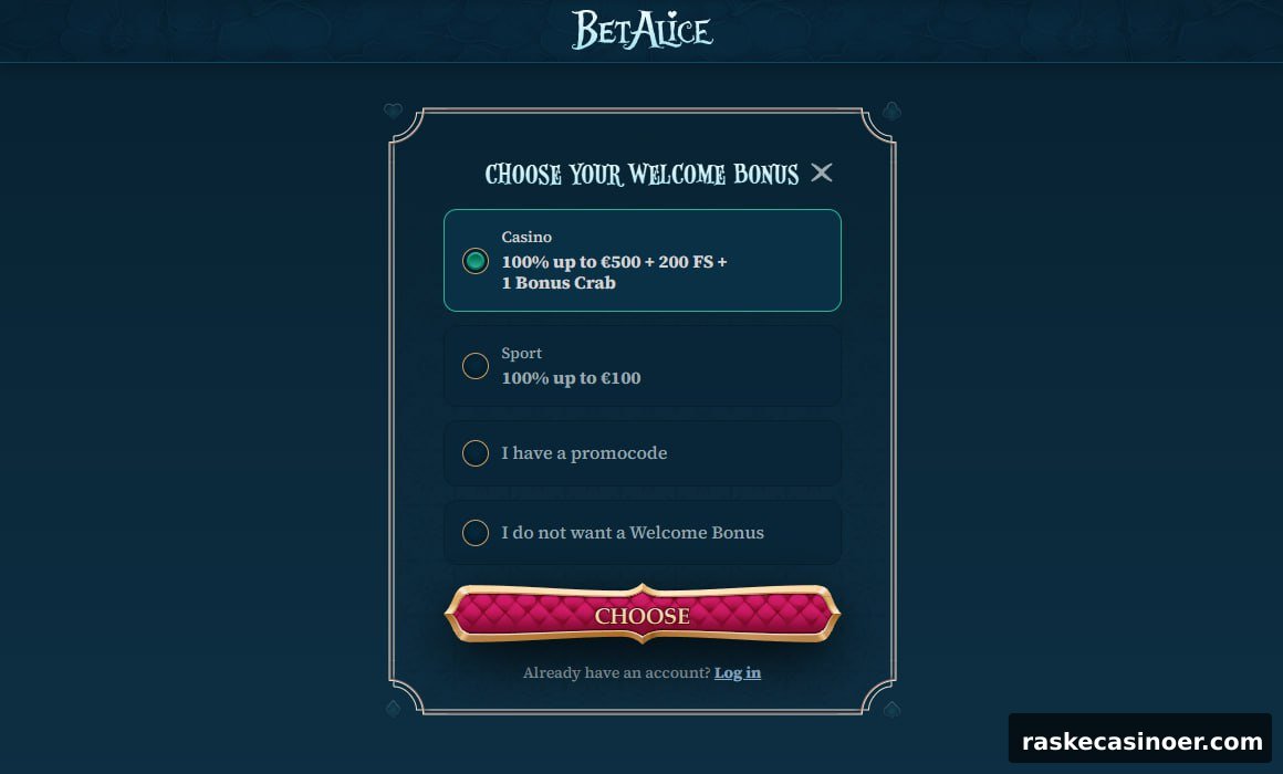 BetAlice Casino 2 BetAlice Velkomstbonus Valg