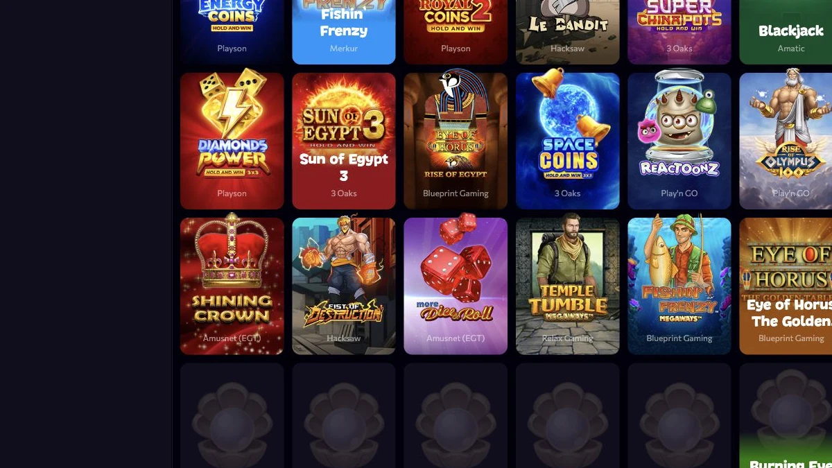 Aphrodite casino lobby og spillfiltre