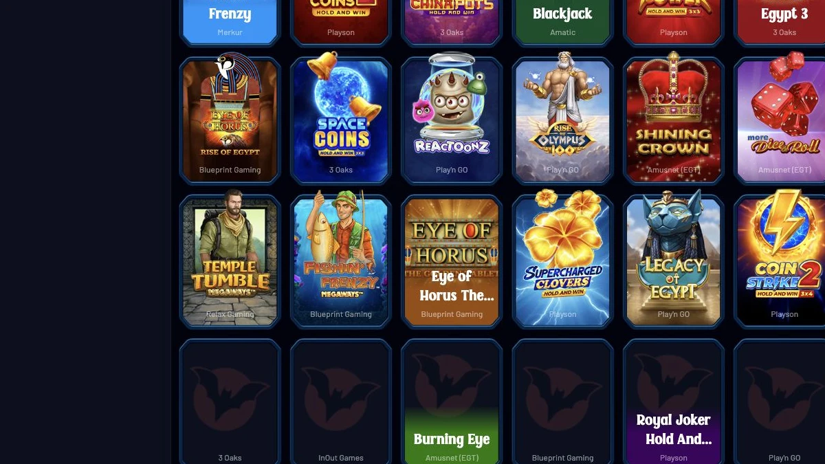 Dracula casino lobby og spillfiltre