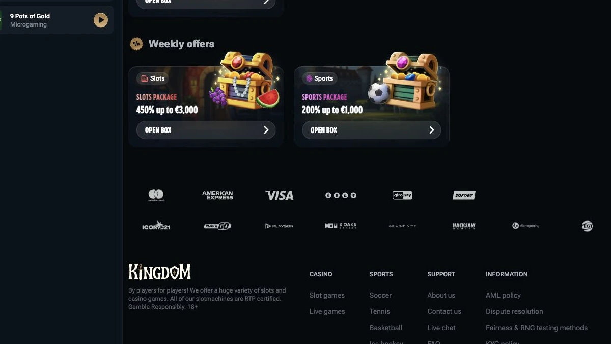 Kingdom Casino bonusoversikt kontrollert i juli 2026