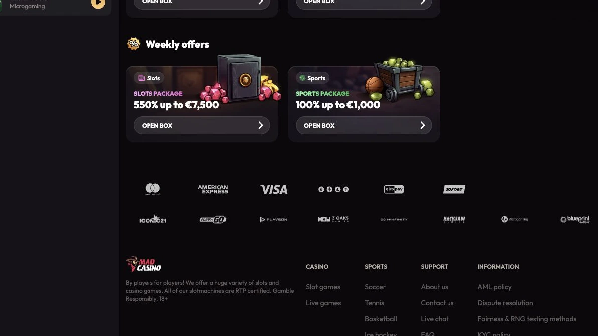 Mad Casino bonusoversikt kontrollert i juli 2026