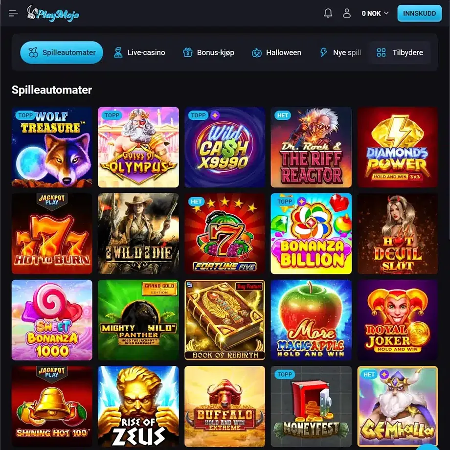 PlayMojo Casino spilleautomater og jackpotspill
