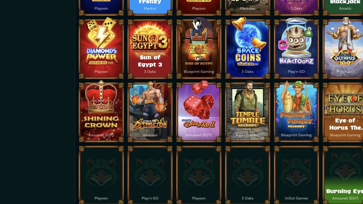 Rivo casino lobby og spillfiltre