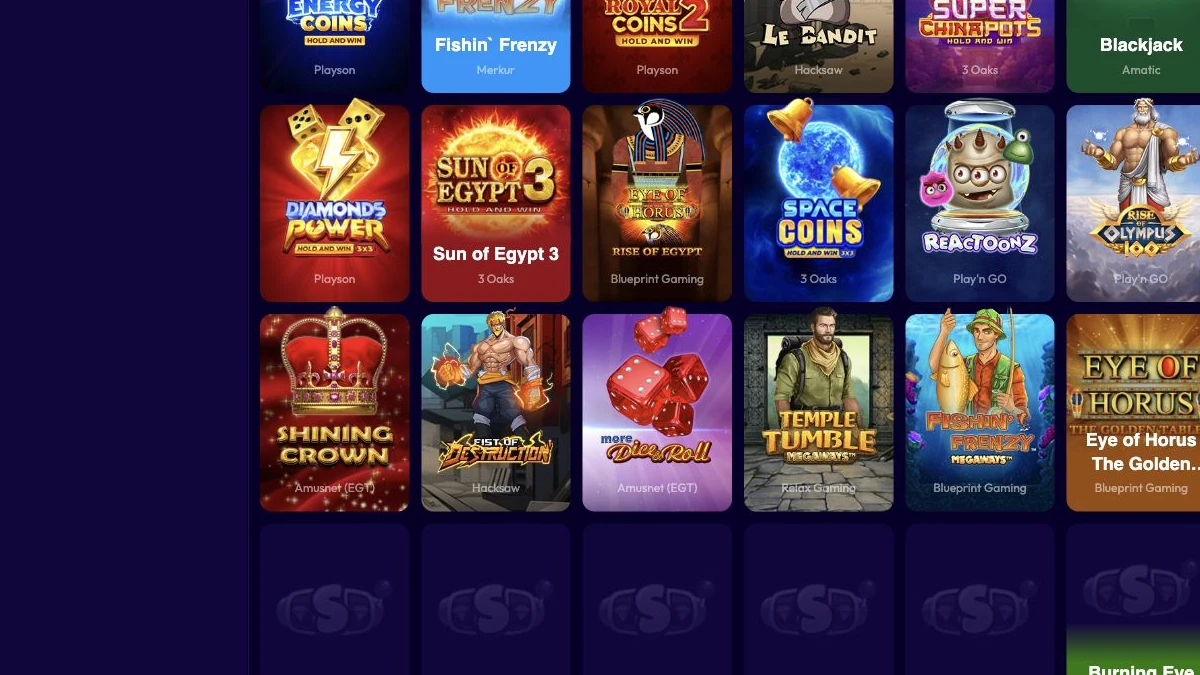 Slottio casino lobby og spillfiltre