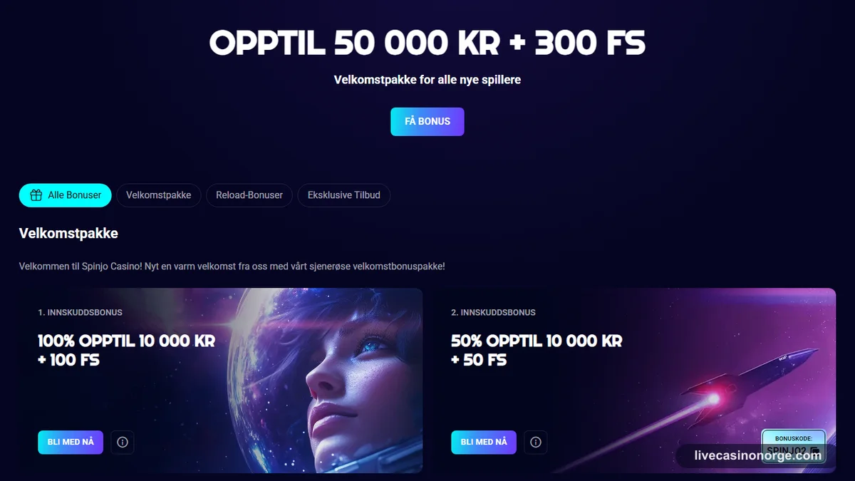 Spinjo Casino Anmeldelse 2 Spinjo Casino bonuser og kampanjer