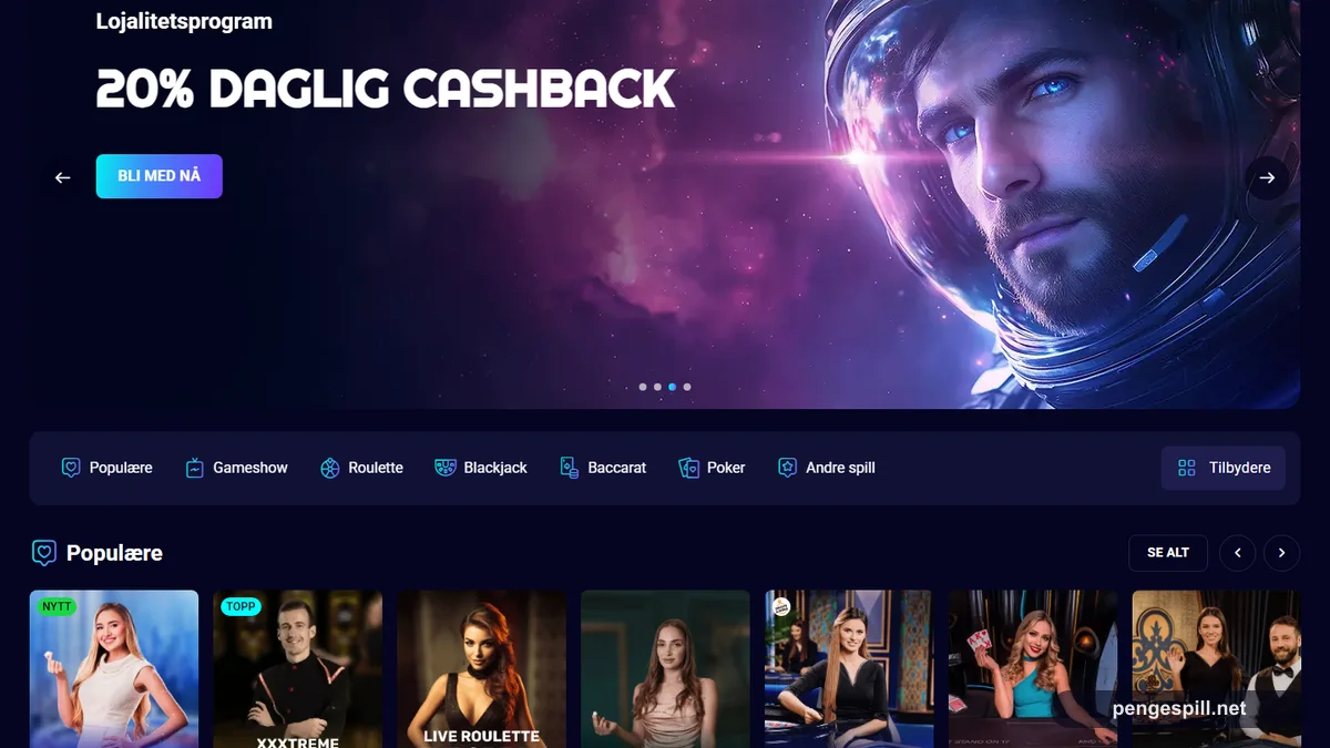 Spinjo Casino Anmeldelse 4 Spinjo Casino live casino med roulette blackjack baccarat og gameshow