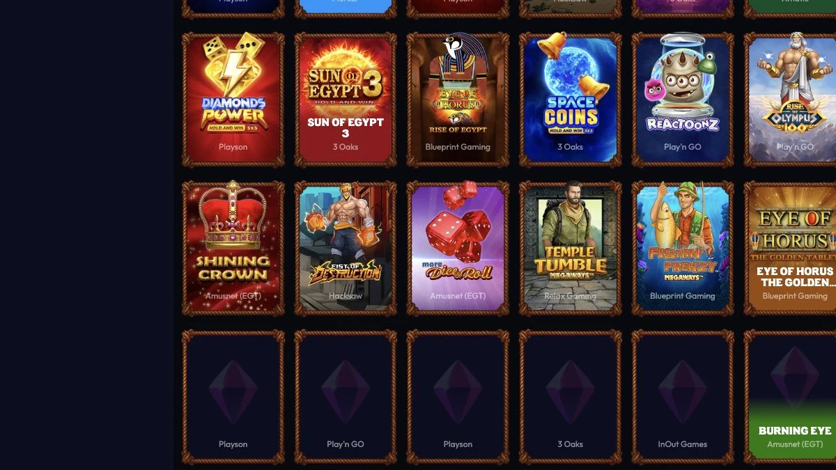 Wildzy casino lobby og spillfiltre