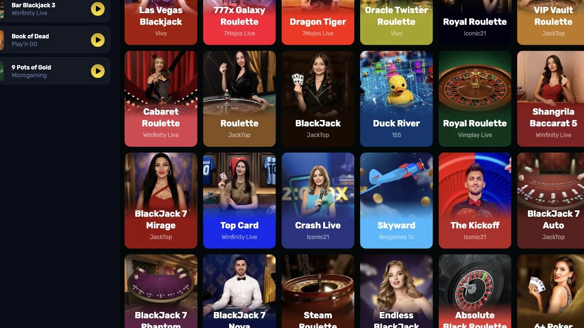 Wino live casino lobby